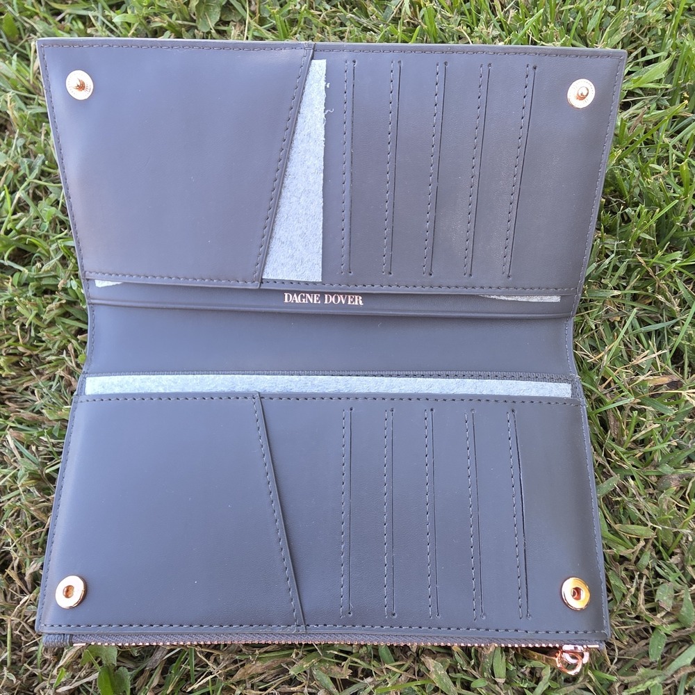 Dagne Dover Grey Slim Wallet with Card Slots and Zip Closure